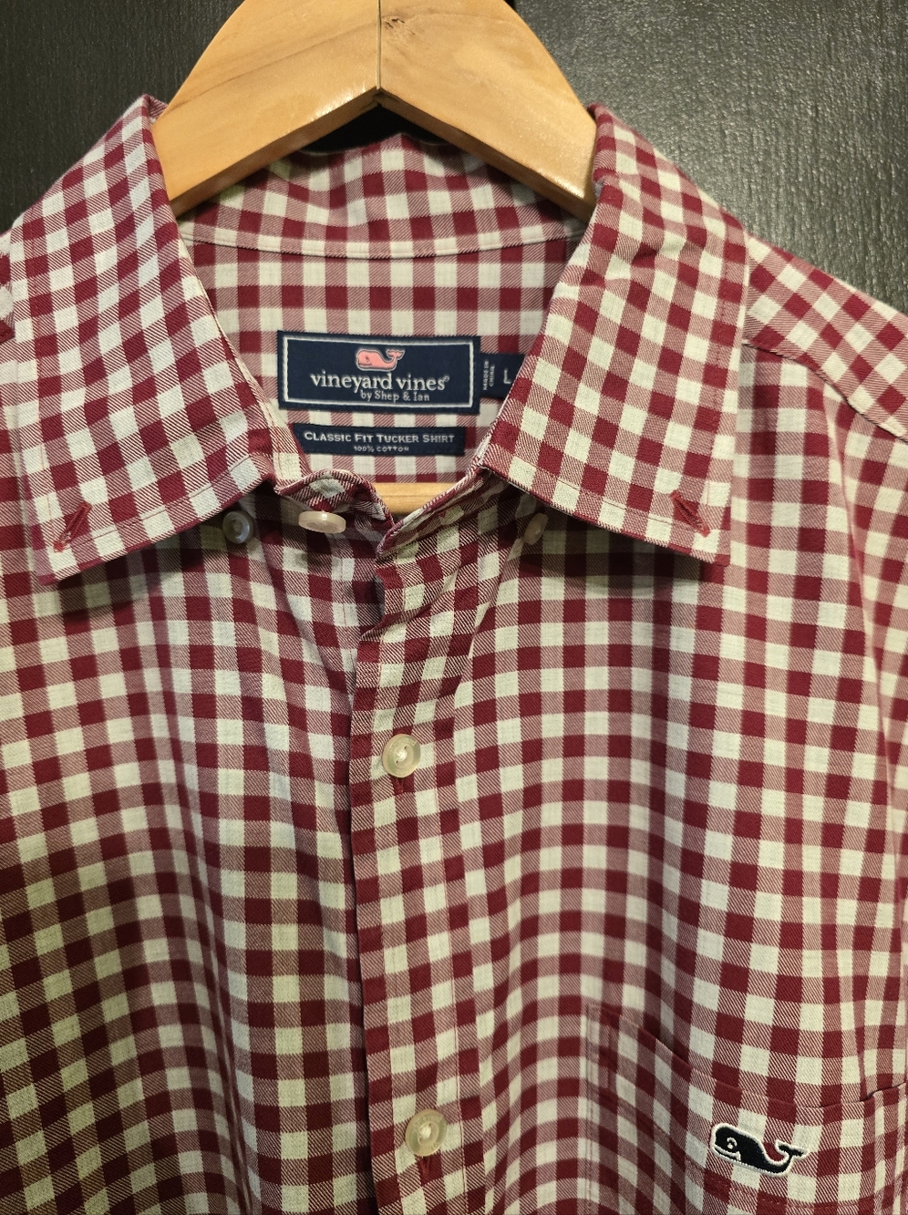 Vineyard Vines Crimson and Gray Gingham Classic Fit Tucker Shirt Size Large